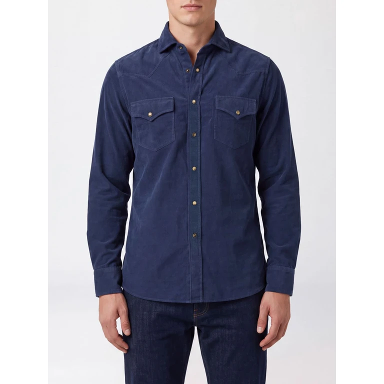 Chemise en velours côtelé Brunello Cucinelli bleu marine