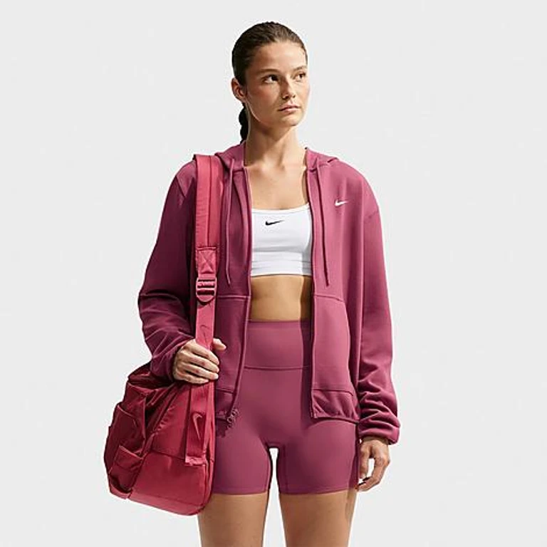 Nike Women's Studio Fleece Sport Dri-FIT Full-Zip Hoodie in Pink Smoke/White Size: XXS