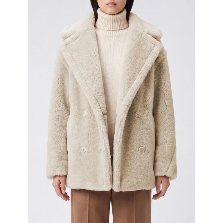 Short Double-Breasted Faux-Fur Effect Coat in a Wool Blend (2621086092600001)