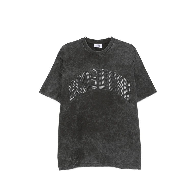 Stud-embellished Acid-wash T-shirt