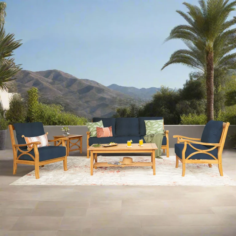 Catalina Teak Sofa Set with Sunbrella Fabric, 5pc:- Indigo