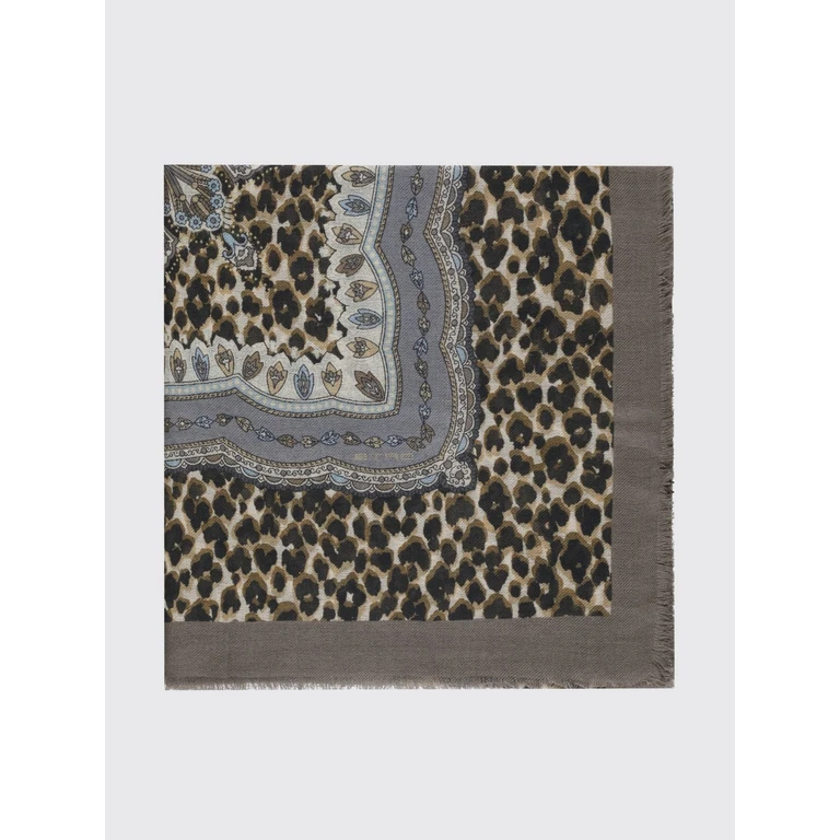 Animal Print Wool, Cashmere and Silk Blend Scarf with Fringes (WAYA0001AK1A9X0820)