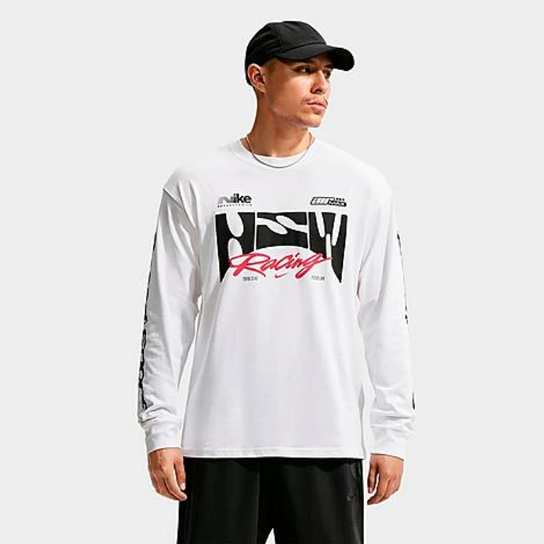Nike Men's Sportswear Swoosh Speed Graphic Long-Sleeve T-Shirt in White Size: XS