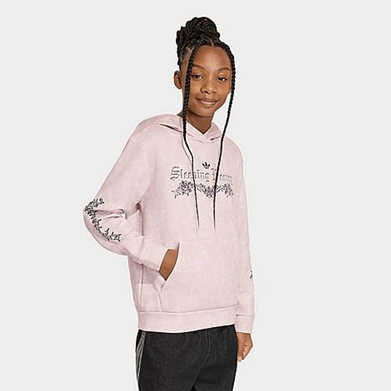 adidas Girls' Big Kids Originals x Disney Villains Loose Washed Hoodie in Orchid Fusion Size: XS
