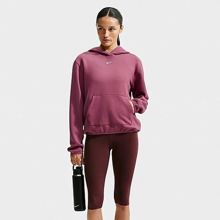 Nike Women's Studio Fleece Sport Dri-FIT Pullover Hoodie in Pink Smoke/White Size: XXS