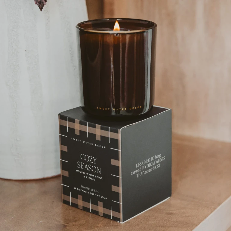 Cozy Season Soy Candle - Boxed Amber Tinted Glass Jar - 12 oz
