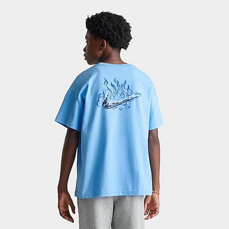 Nike Big Kids Sportswear Swoosh Flame Back Hit T-Shirt in Football Blue Size: Small