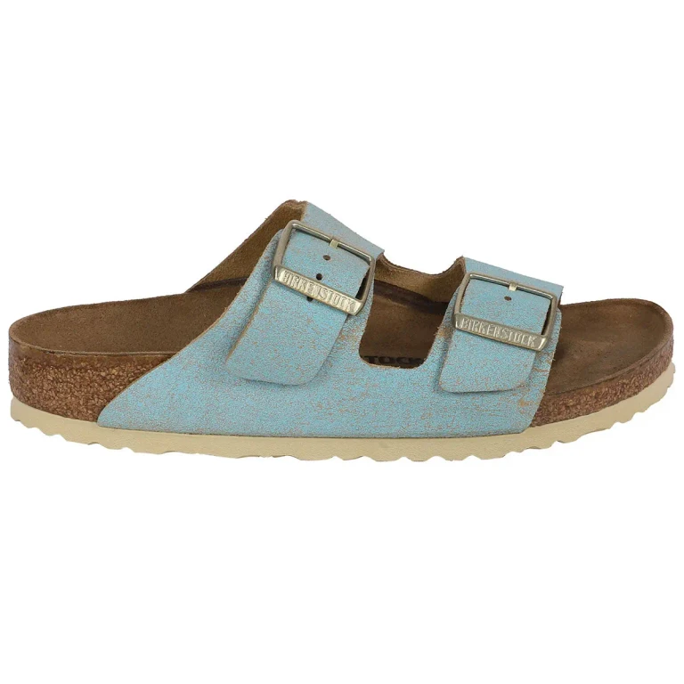 Arizona Suede Leather Washed Metallic Aqua Sandals