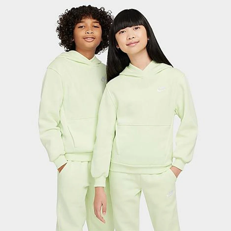 Nike Big Kids Sportswear Club Fleece Pullover Hoodie in Lime Ice/White Size: XS