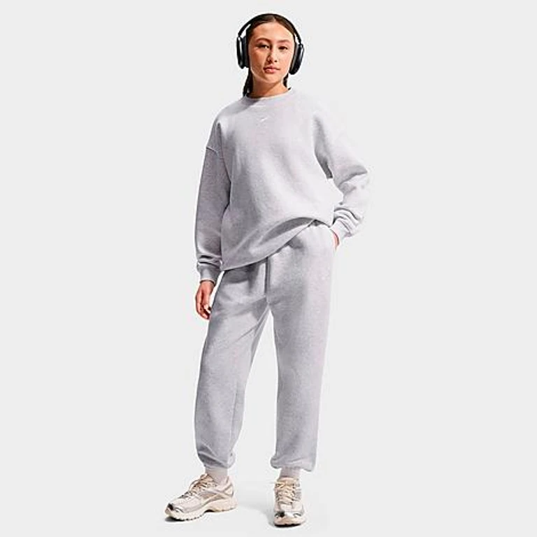 Nike Girls' Big Kids Sportswear Studio Fleece Jogger Pants in Birch Heather/White/White Size: XS