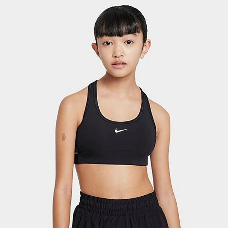 Nike Girls' Big Kids Swoosh EasyOn Sports Bra in Black/White Size: XS