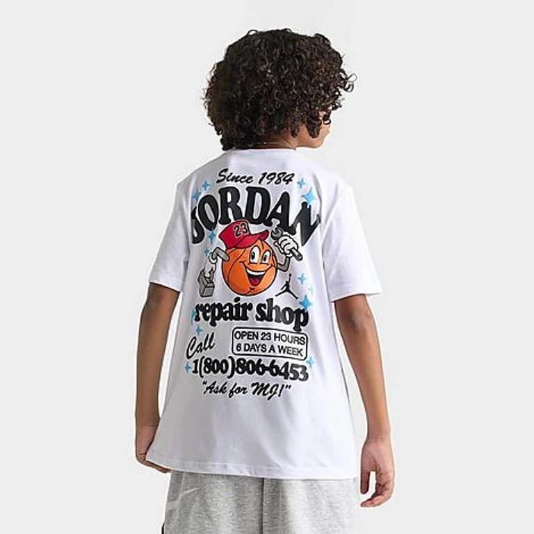 Big Kids MJ's Repair Shop T-Shirt in White Size: Small