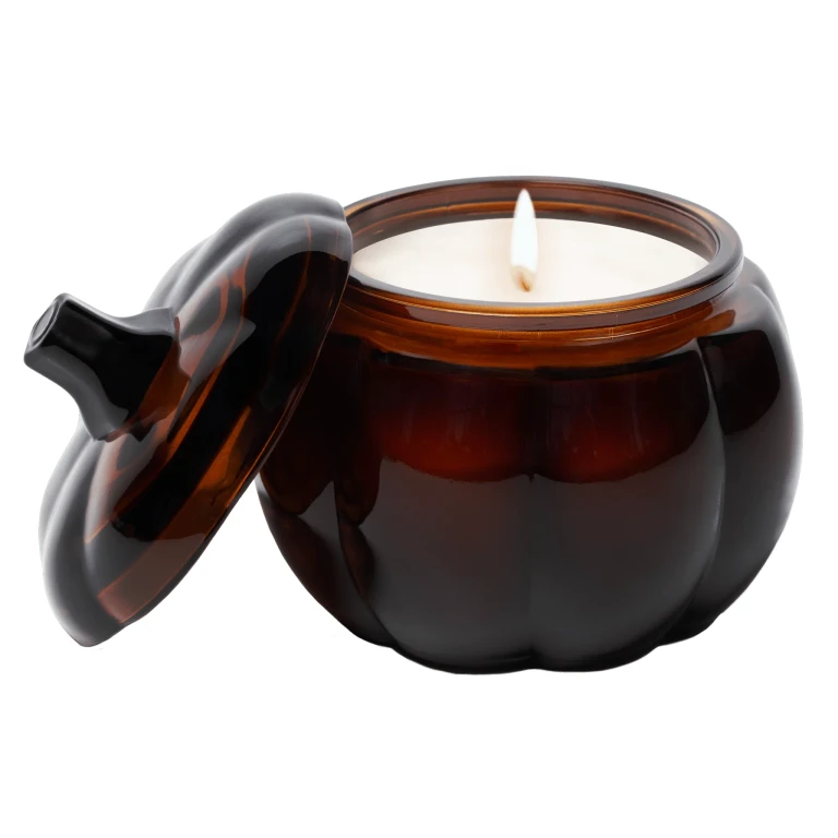 Hello Fall Soy Candle - Amber Glass Pumpkin Jar - 20 oz