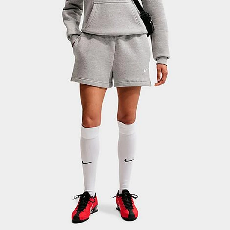 Nike Women's Studio Fleece Medium-Weight Mid-Rise Shorts in Dark Grey Heather/Sail Size: XXS