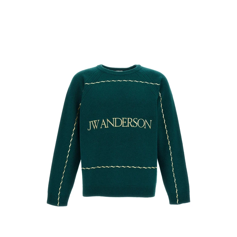 Pull col rond en laine à manches longues avec logo brodé contrastant JW ANDERSON