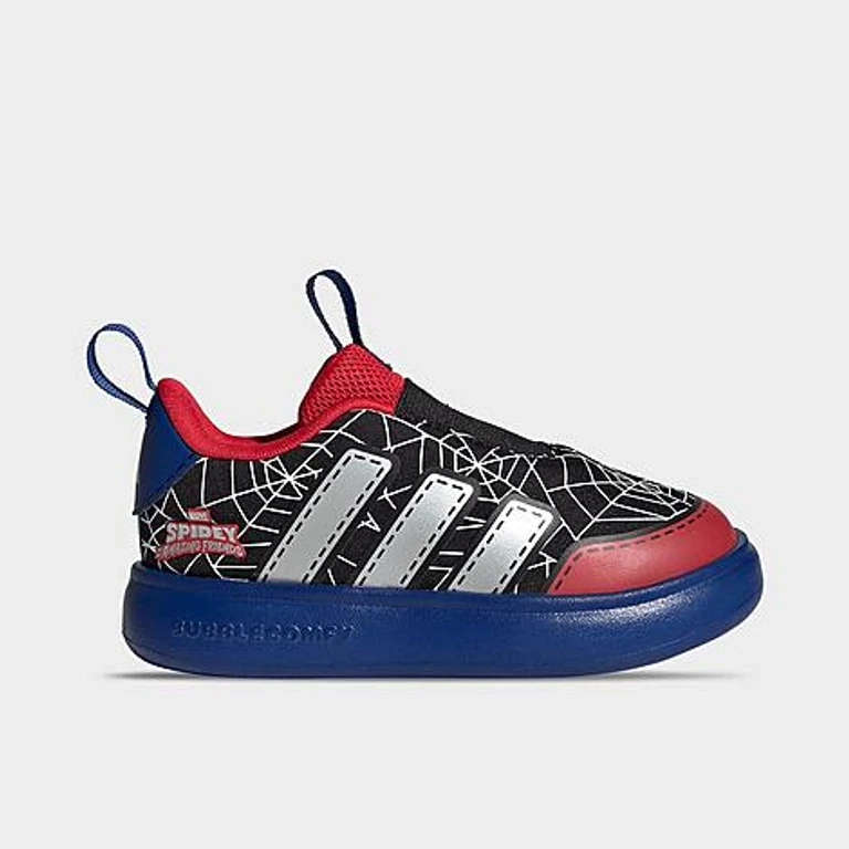 adidas Kids Toddler x Marvel Spider-Man Bubblecomic Laceless Casual Shoes in Core Black/Silver Metallic/Team Royal Blue Size: 4.0