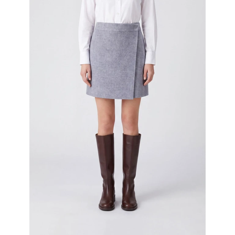 Mini-jupe portefeuille en laine taille haute