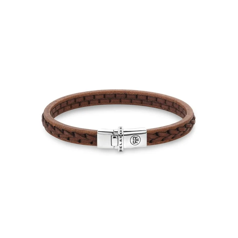 Cognac Brown Woven Leather Bracelet Rr-L0156-S - Size: 19 Cm - L