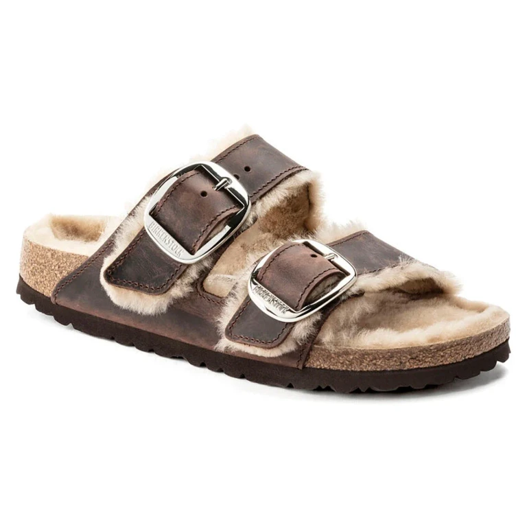 Women's Arizona Big Buckle Shearling Oiled Leather Sandals