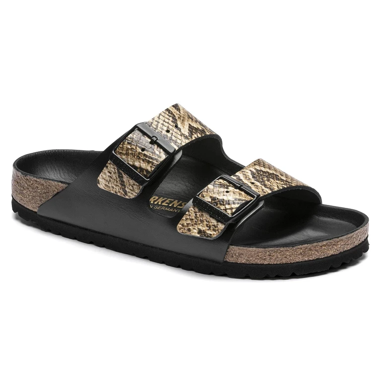 Arizona Embossed Leather Black / Snake Beige Sandals