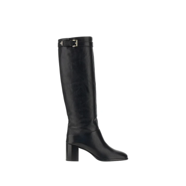 Leather boots with triangle logo Woman 37