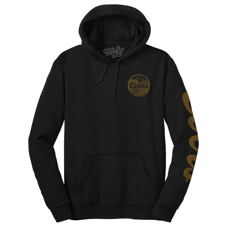 Coors Banquet Beer Double Sided with Sleeve Print Hooded Sweatshirt - Black
