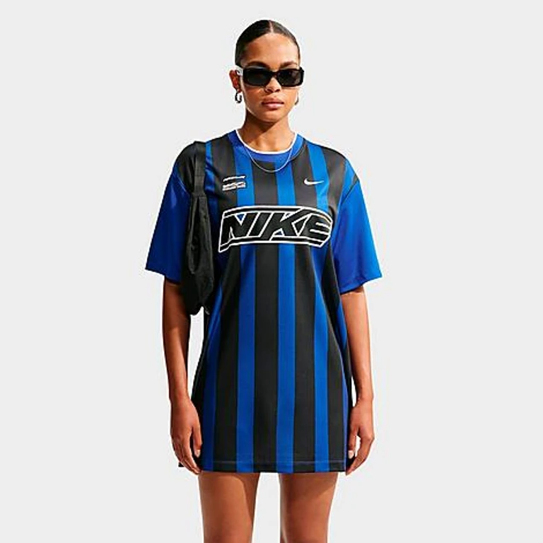 Nike Women's Sportswear Oversized Jersey Mini Dress in Old Royal/Black/White Size: XS