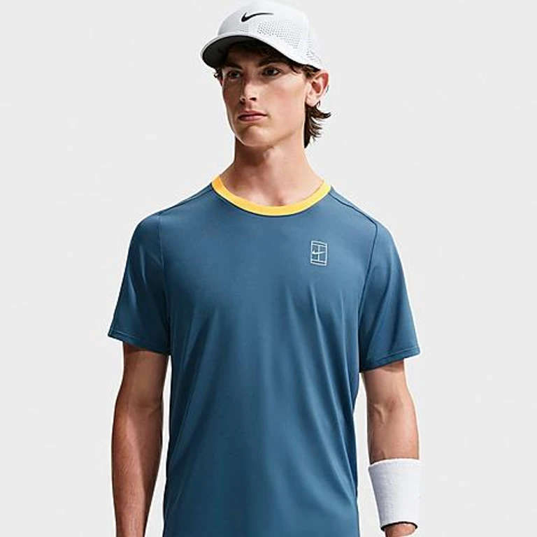 Nike Men's Court Advantage Dri-FIT Tennis Top in New Slate/Laser Orange/White Size: XS