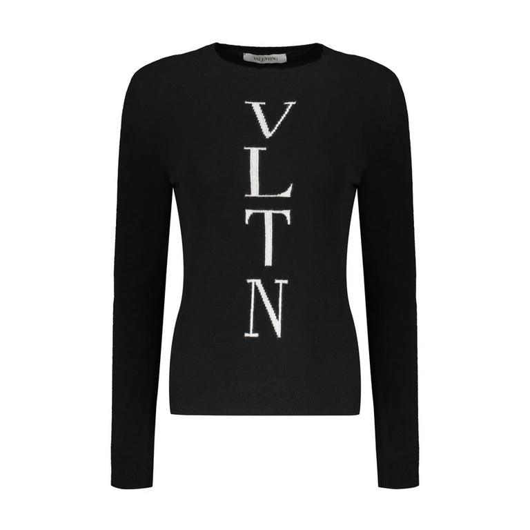 Womens Black Wool Crewneck Sweater