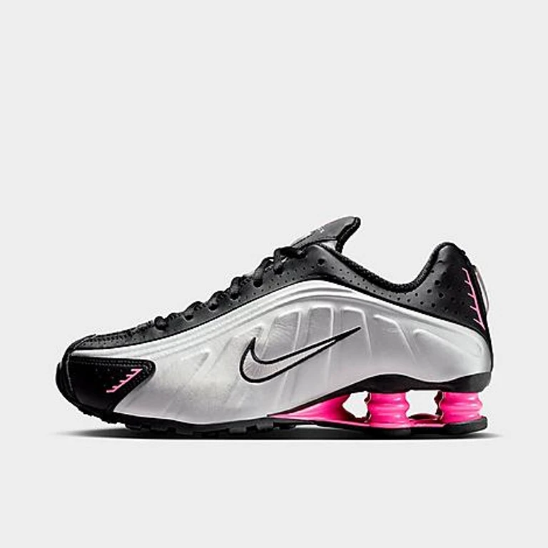 Nike Women's Shox R4 Casual Shoes in Black/Pinksicle/Metallic Silver Size: 5.0