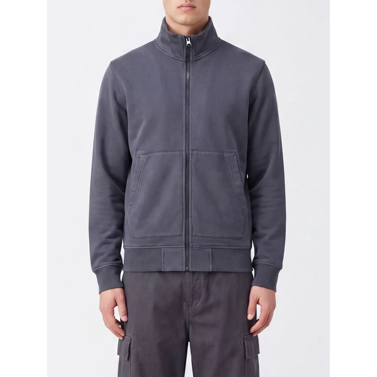 High-Neck Cotton Zip-Up Sweatshirt with Compass Logo (6100063S0051V0062)