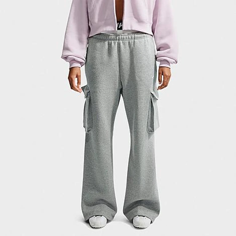 Studio Fleece medium-weight high-rise oversized cargo broek in donkergrijs heather/zeil