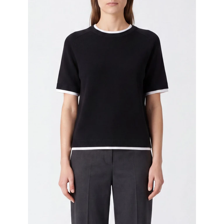 Aida Short-Sleeved Wool and Cashmere Jumper with Contrast Trims (Y6WH40Y69)