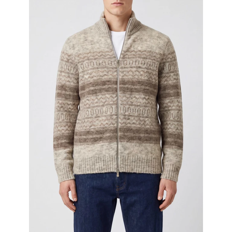 Striped Cashmere and Wool Cardigan with Roll Neck (MTF710016CBW82)