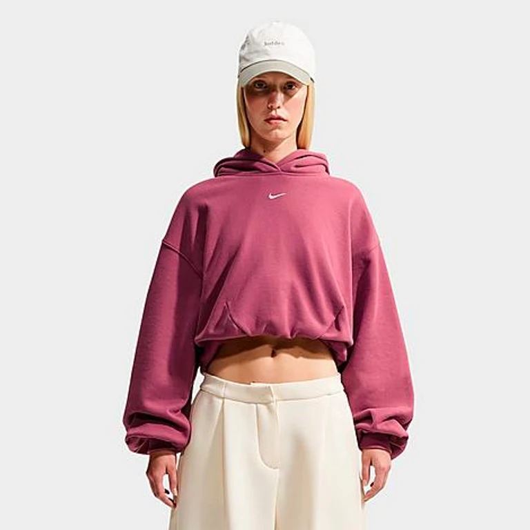 Studio Fleece Midweight Oversized Cropped Pullover Hoodie in Pink Smoke/Sail
