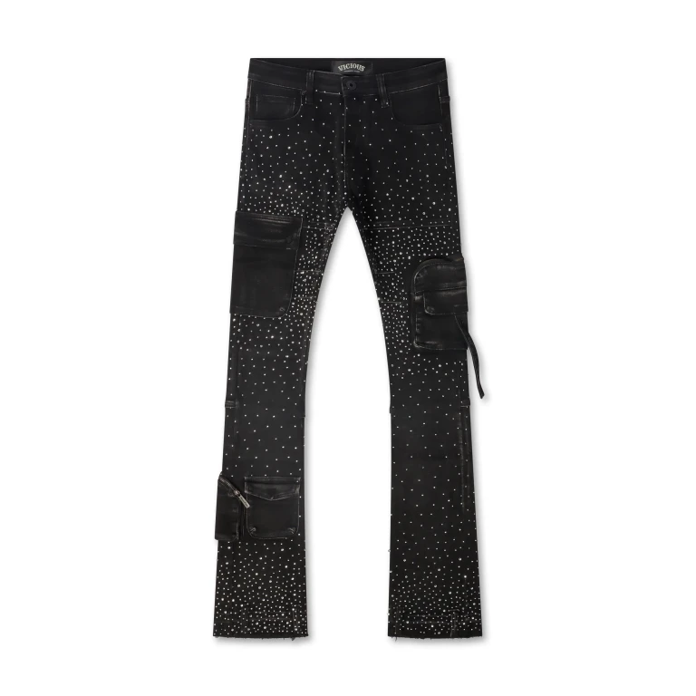 All Over Rhinestone Jeans - Black
