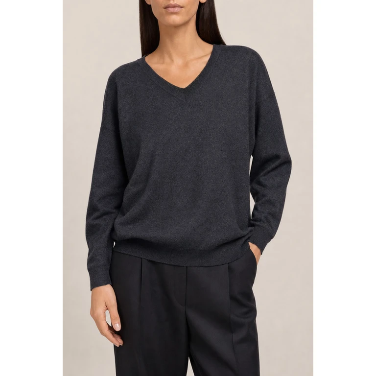 Womens Black Cashmere V Neck Sweater