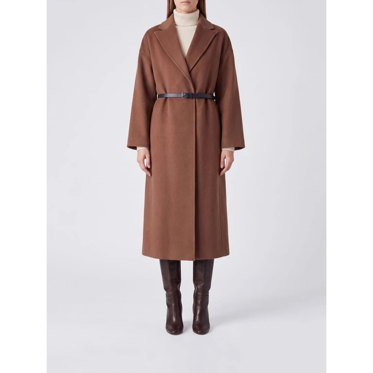 Peak Lapel Long Wool Robe Coat with Self-Tie Belt (Y6WV08V130)