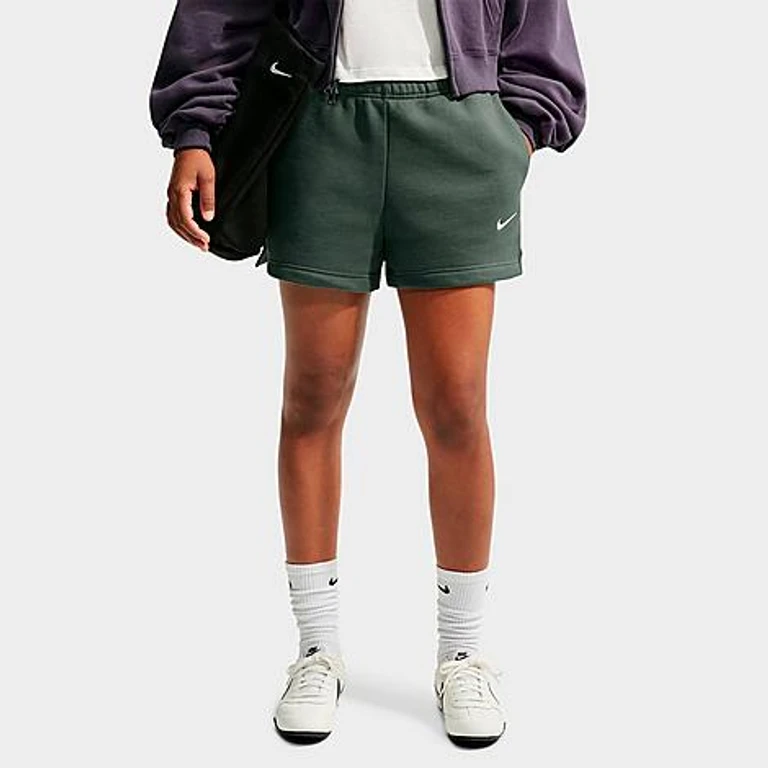 Nike Women's Studio Fleece Medium-Weight Mid-Rise Shorts in Camo Green/Sail Size: XS