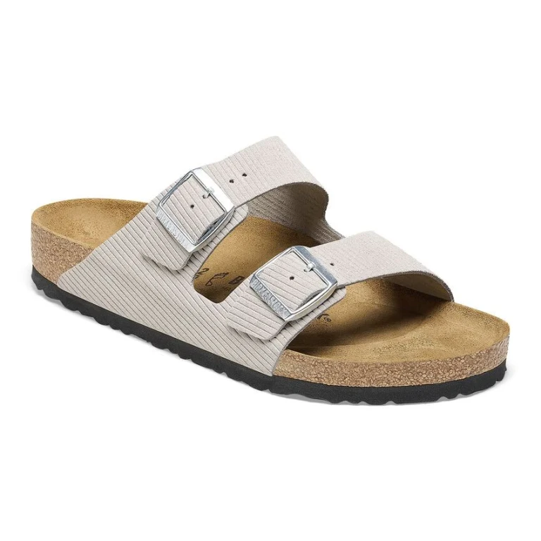 Arizona Suede Embossed Corduroy Antique White Sandals