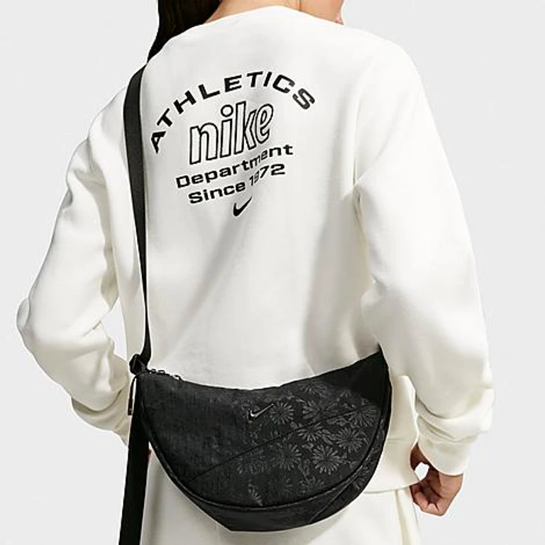 Women's Aura Floral Crescent Crossbody Bag in Black/Gunmetal