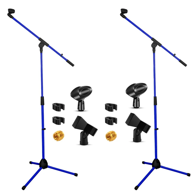 Tripod Mic Stand Floor 2Pcs Adjustable 18 to 72 Inches Sturdy Boom Arm Holder Microphone Stands Pedestal Para Microfono for Singing - Blue