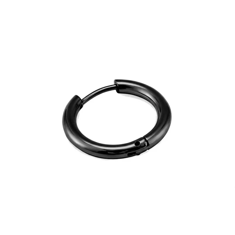Single black hoop Orecchino made of steel - Diameter: 0.8cm