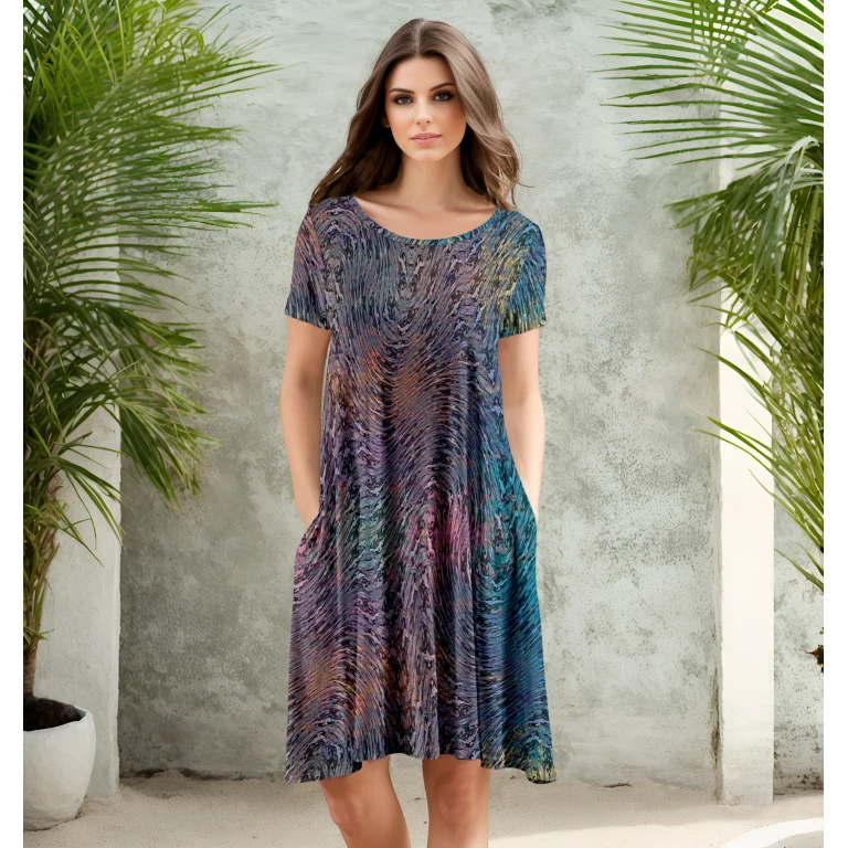 Short Sleeve Swing Dress with Pockets by Bon Apple Tea