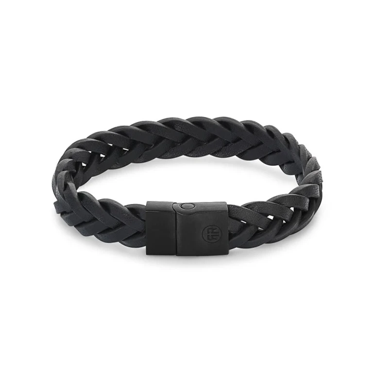 Black Braided Leather Bracelet Rr-M0026-B - Size: 14 Cm - Xxs