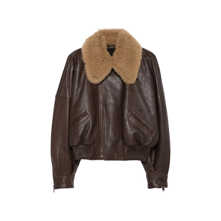 Shearling-collar Leather Jacket