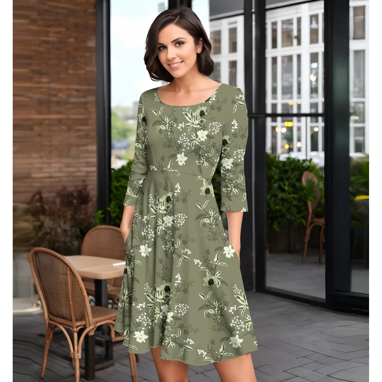 Three-Quarter Sleeve Dress with Pockets by Bon Apple Tea