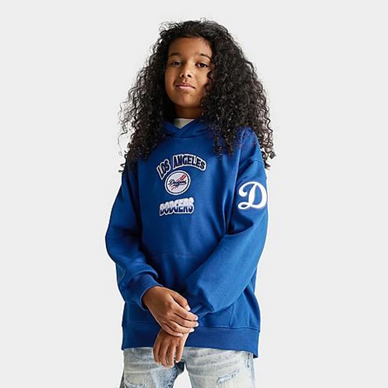 Big Kids Los Angeles Dodgers MLB Turn It Up Pullover Hoodie in Dodger Blue Size: Small