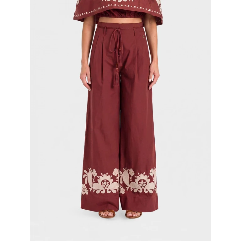 Paisley Print Wide Leg Trousers in Stretch Cotton with Belt (261AT204300260)