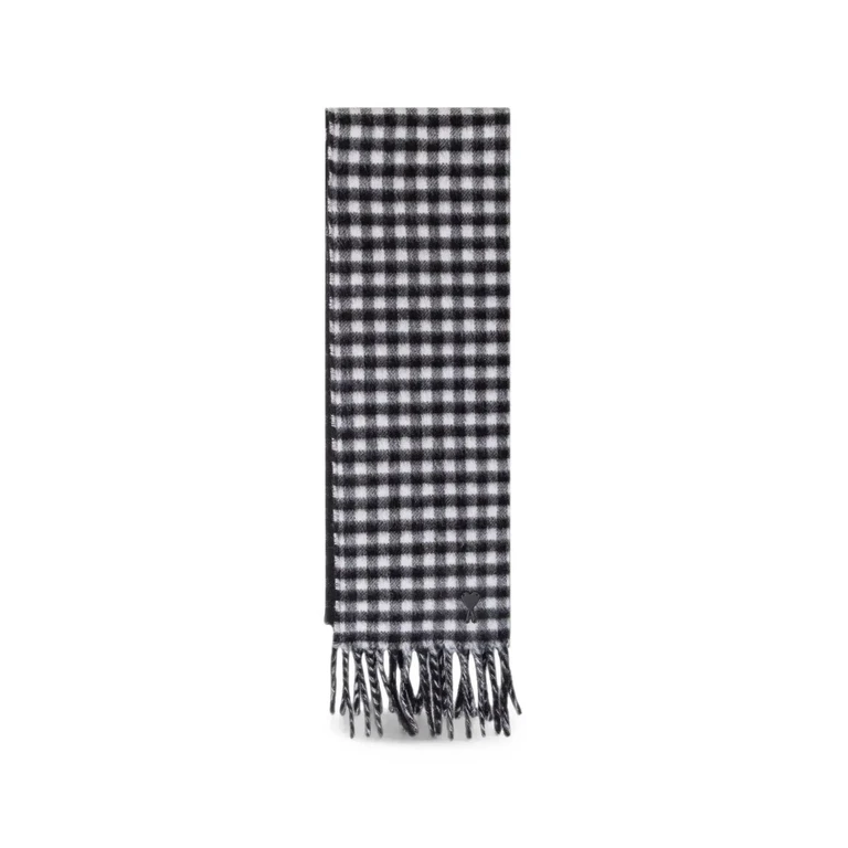 AMI PARIS Check Merino Wool Scarf with Logo and Fringes (USF699AW0059044)
